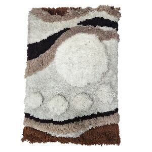 Vintage 70s Latch Hook Wall Hanging 23x33 in Brown White Boho Western Textile